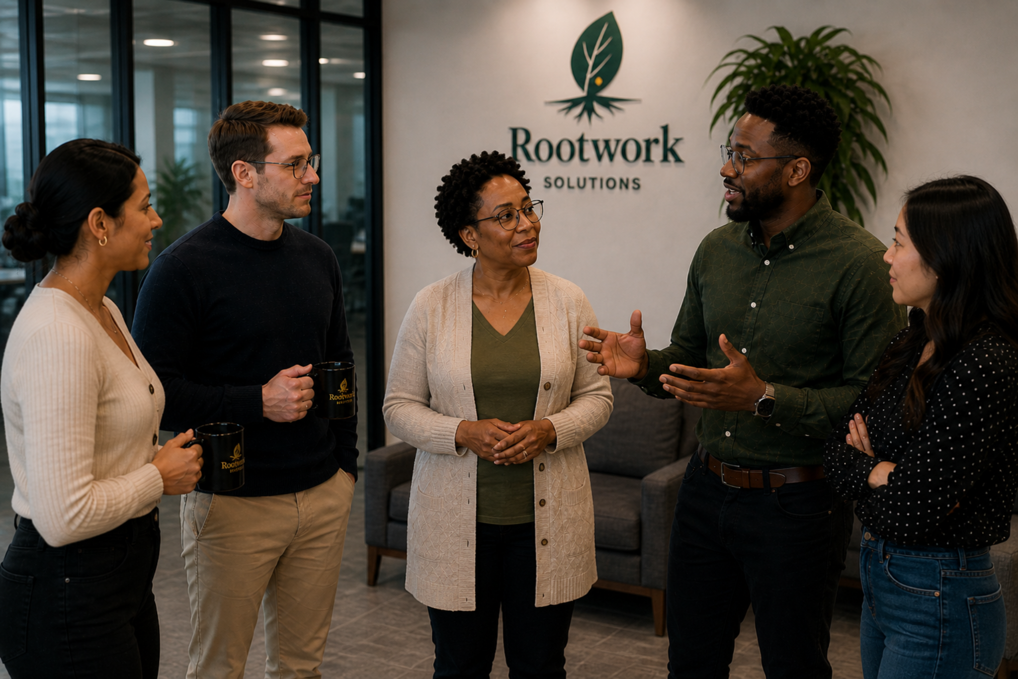 Team in a collaborative office conversation