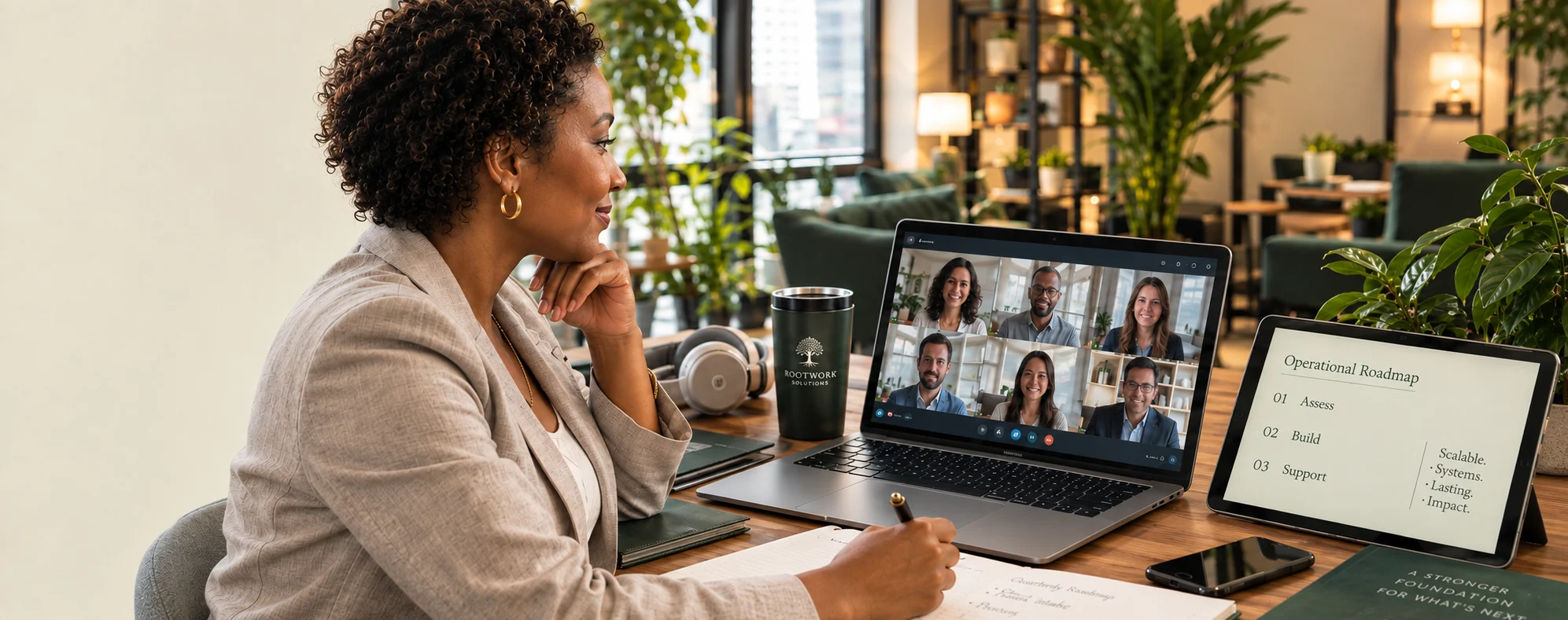 Rootwork Solutions consultant working remotely with a virtual team